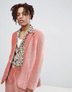 Asos Edition Skinny Suit Jacket In Pink Velvet Plisse - Pink