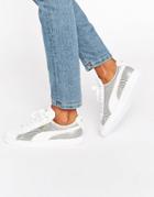 Puma Classic Suede Basket Sneakers In White And Gold Metallic - White