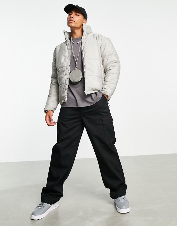 Le Breve Cropped Funnel Neck Puffer Jacket In Silver Mink-brown