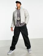 Le Breve Cropped Funnel Neck Puffer Jacket In Silver Mink-brown