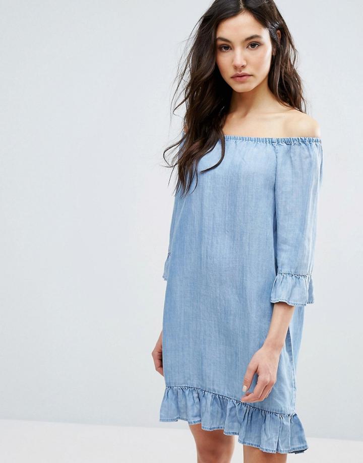 Only Off The Shoulder Denim Dress - Blue