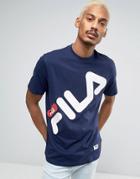 Fila Black T-shirt With Large Diagonal Logo - Navy