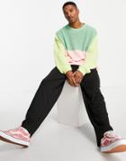 Asos Design Knit Oversized Fisherman Ribbed Crew Neck Color Block Sweater-multi