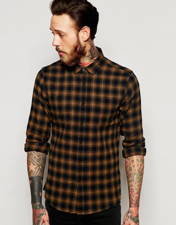 Asos Check Shirt With Loose Weave In Long Sleeve - Blue