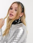 Asos Design Headband With Safety Pin Embellishment In Silver Tone