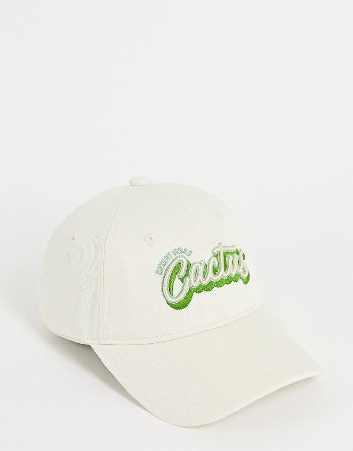Urban Revivo Slogan Print Cap In Off White