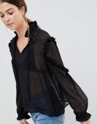 Qed London High Neck Sheer Blouse - Black