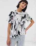 Asos White Block Floral Ruched Woven T-shirt - White