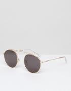Monokel Round Aviator Sunglasses Iota In Gold - Gold