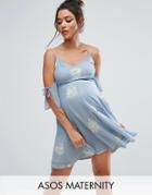Asos Maternity Cold Shoulder Embroidered Mini Dress - Blue