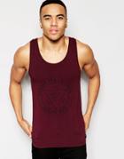 Asos Muscle Tank With Circle Text Print In Oxblood - Oxblood