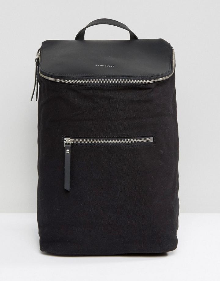 Sandqvist Mika Cotton Canvas & Leather Backpack - Black