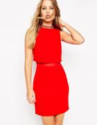 Asos Embellished Collar Stand Dress - Red