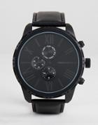 Asos Design Watch In Monochrome With Roman Numerals And Sub Dials - Black