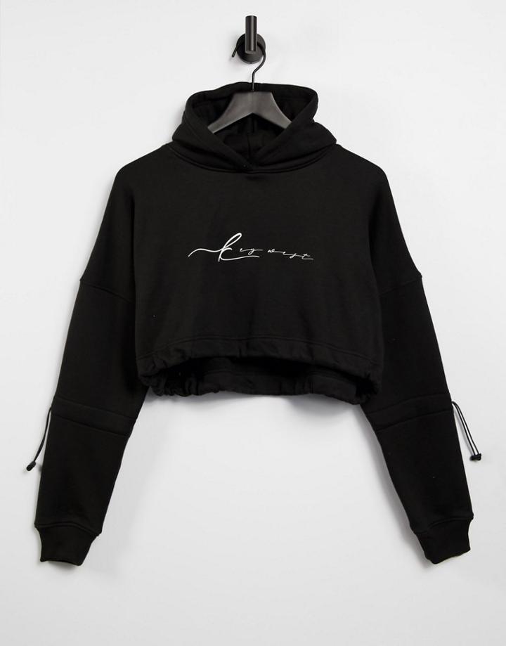 Public Desire Script Print Cropped Hoodie In Black