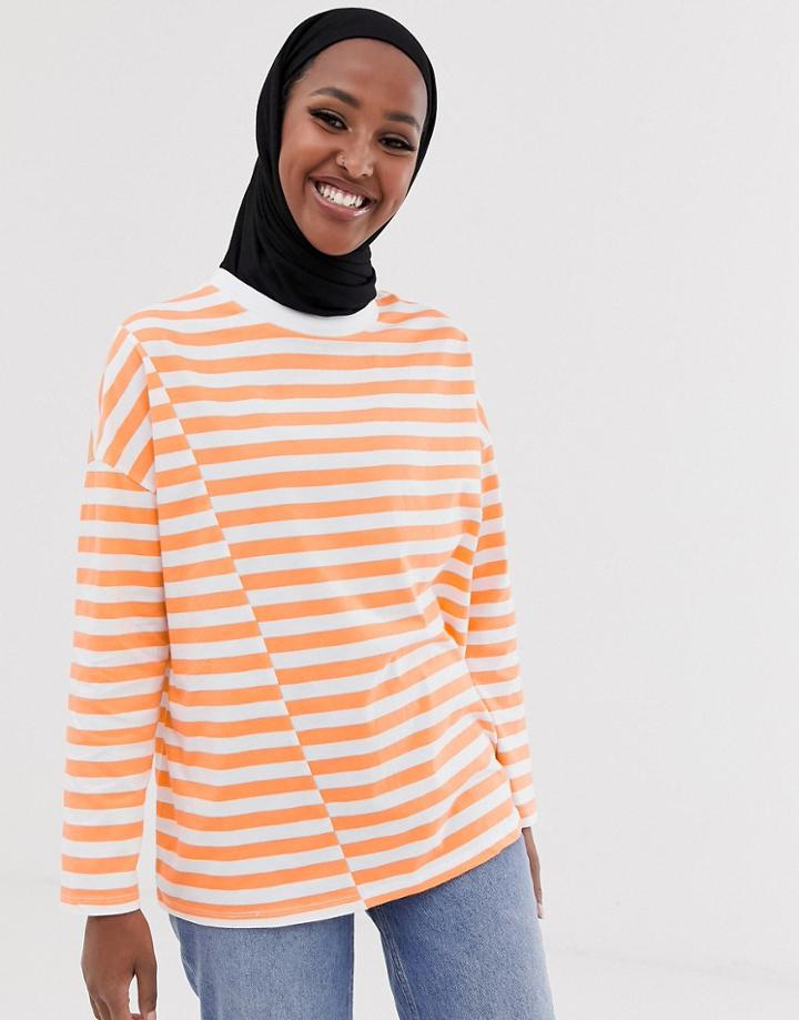 Asos Design Oversized T-shirt In Spliced Stripe With Long Sleeves - Multi