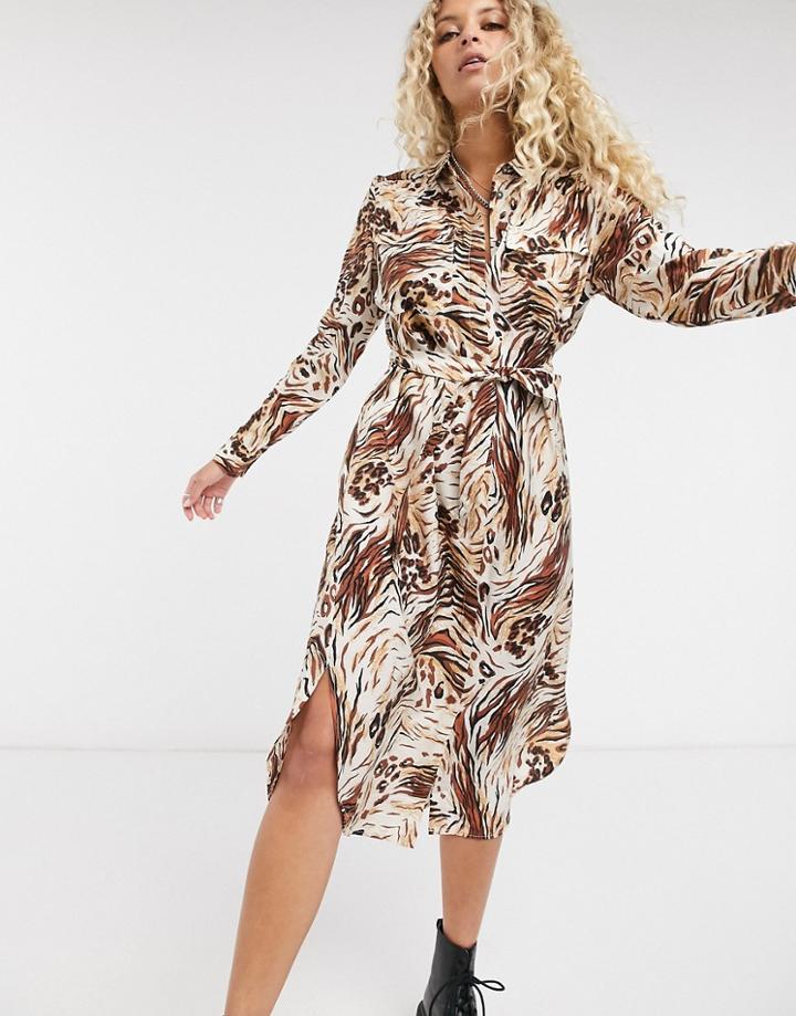 Object Shirt Dress In Tiger Print-multi