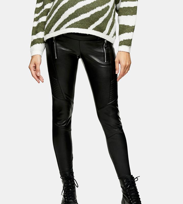 Topshop Maternity Faux Leather Moto Leggings-black