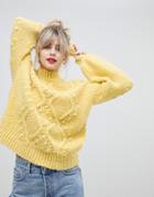 Asos Design Cable Sweater With Bobble Stitch - Yellow