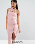 Naanaa Midi Pencil Dress With Strap Detail - Pink