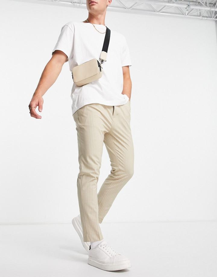 Asos Design Tapered Smart Pants With Stone Pinstripe-neutral