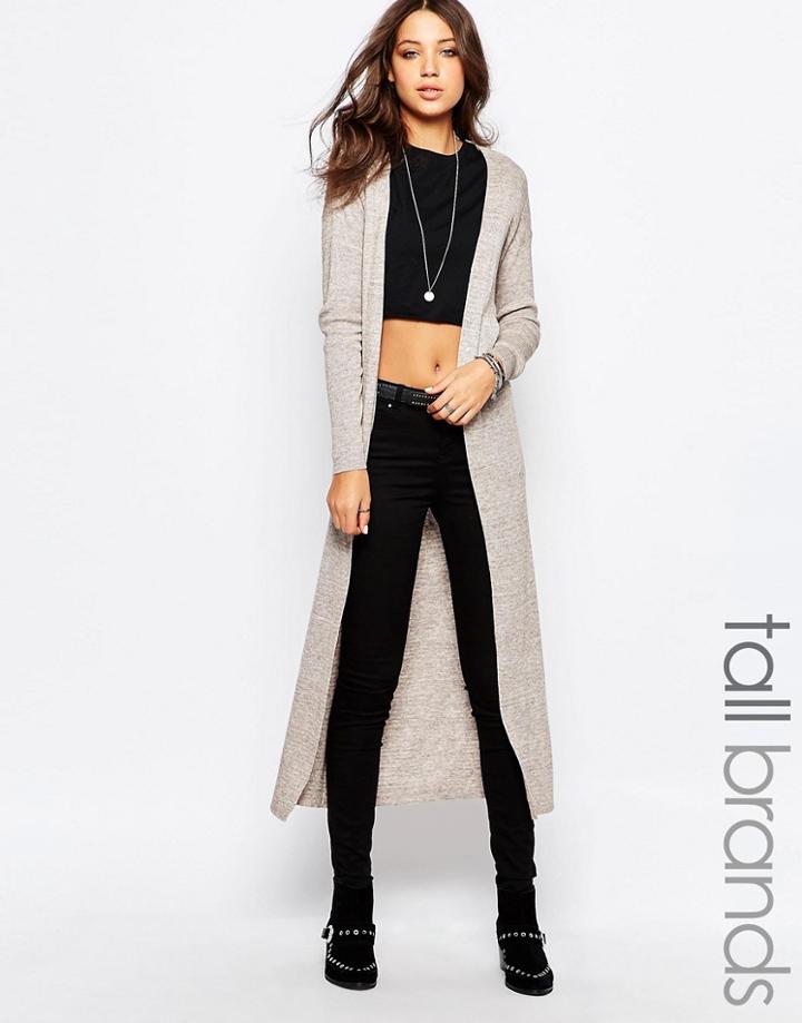Noisy May Tall Longline Knitted Cardi - Beige