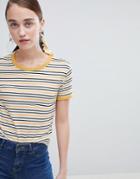 New Look Multi Stripe Contrast Tee - Yellow