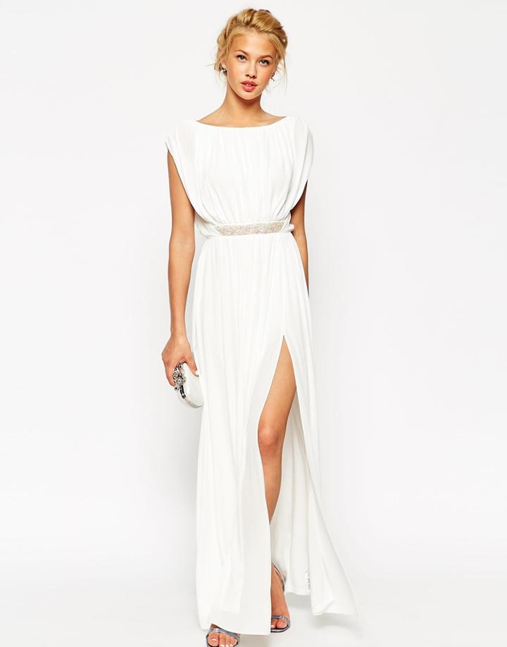 Asos Embellished Waist Maxi Dress - Navy