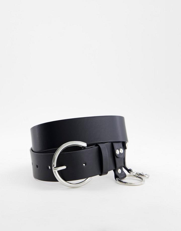 Glamorous Hip And Waist Belt With Silver Ring And Hardware-black