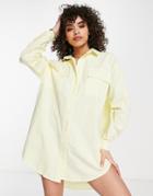 Missguided Oversized Poplin Shirt Dress In Lemon-yellow