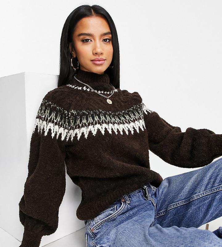 River Island Petite Fairisle Sweater In Brown