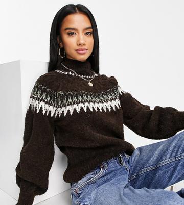 River Island Petite Fairisle Sweater In Brown