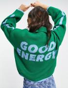 Topshop Knitted Good Energy Sweater In Green