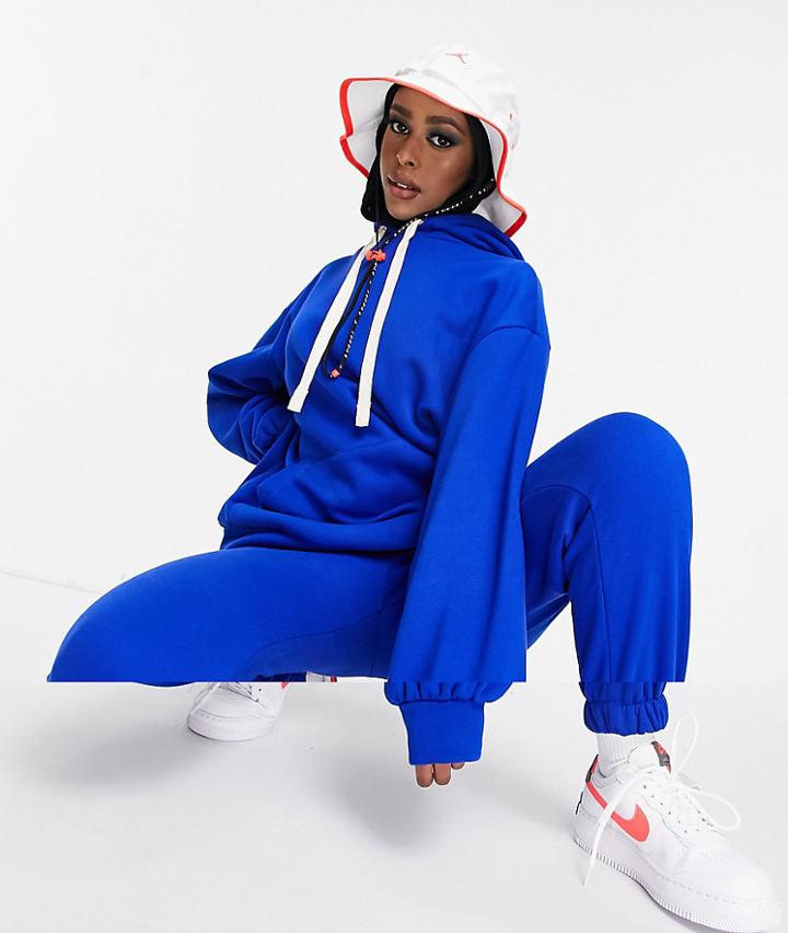 Asos Design Tracksuit Oversized Hoodie With Contrast Ties / Oversized Sweatpants In Royal Blue-blues