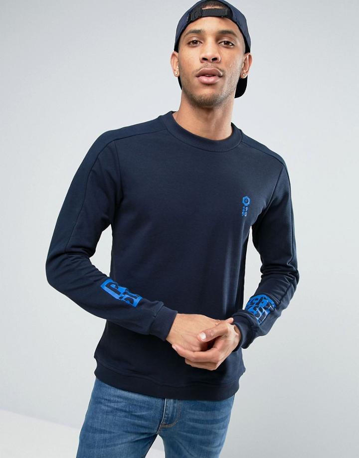 Jack & Jones Crew Neck Sweat With Sleeve Print Placement - Navy