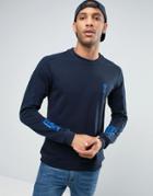 Jack & Jones Crew Neck Sweat With Sleeve Print Placement - Navy