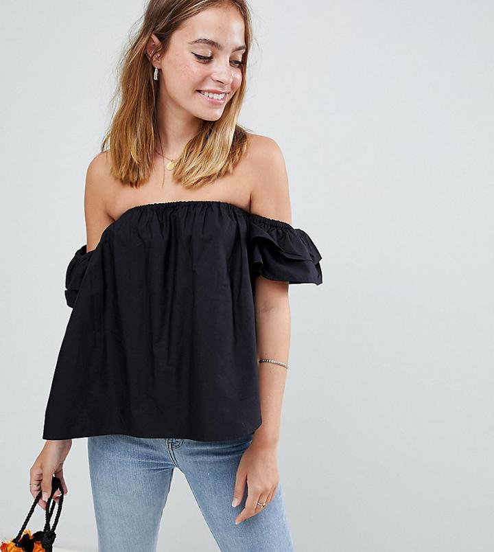 Asos Design Petite Cotton Off Shoulder Top - Black