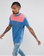 Asos Longline Turtleneck T-shirt With Stripe And Embroidery - Blue