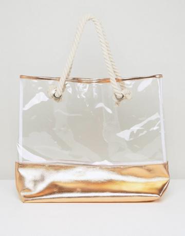 South Beach Rose Gold Transparent Beach Bag - Gold
