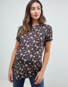 Asos Design Maternity T-shirt In Dark Floral Print - Multi