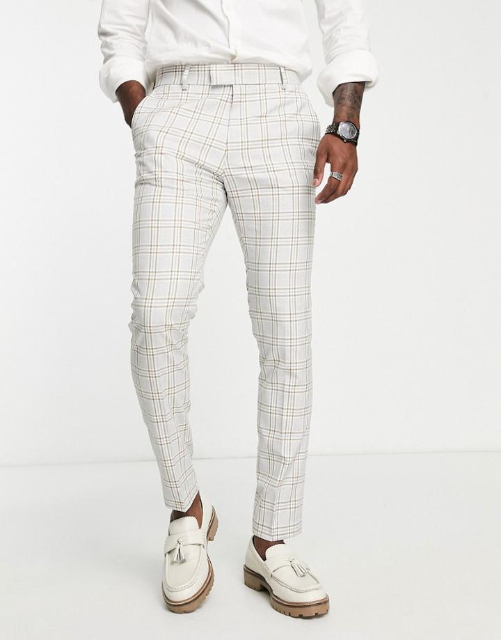 Topman Skinny Suit Pants In Gray & Brown Check