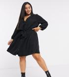 Asos Design Curve Ruched Waist Button Through Mini Dress In Black