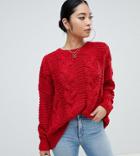 Missguided Petite Boyfriend Cable Knit Sweater In Red - Red