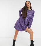 Asos Design Tall Super Oversized Long Sleeve Smock Dress In Purple And Black Stripe