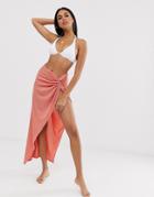 Asos Design Knot Front Glam Beach Sarong In Dusky Pink Jersey Slinky