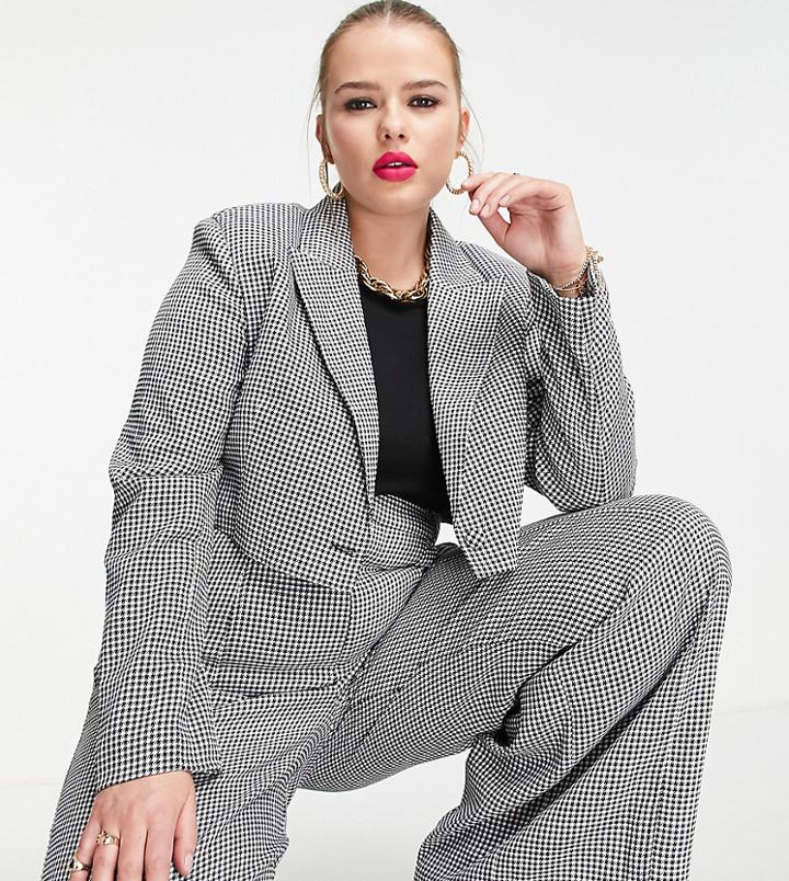 Extro & Vert Plus Boxy Cropped Blazer Dogtooth Check-black