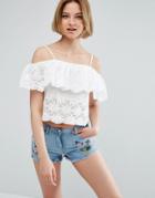 Parisian Cold Shoulder Broderie Top - White