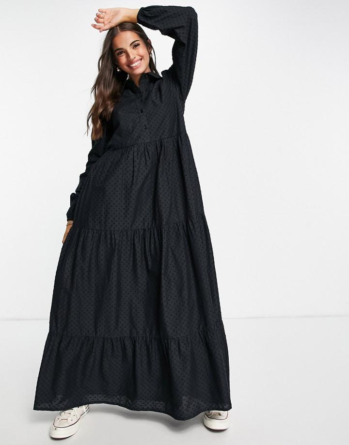 Asos Design Textured Maxi Shirt Dress In Black
