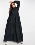 Asos Design Textured Maxi Shirt Dress In Black