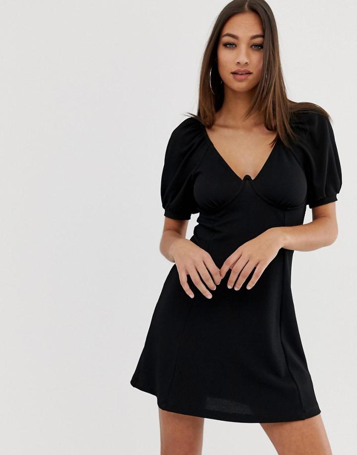 Asos Design Textured Wire Front Mini Dress - Black